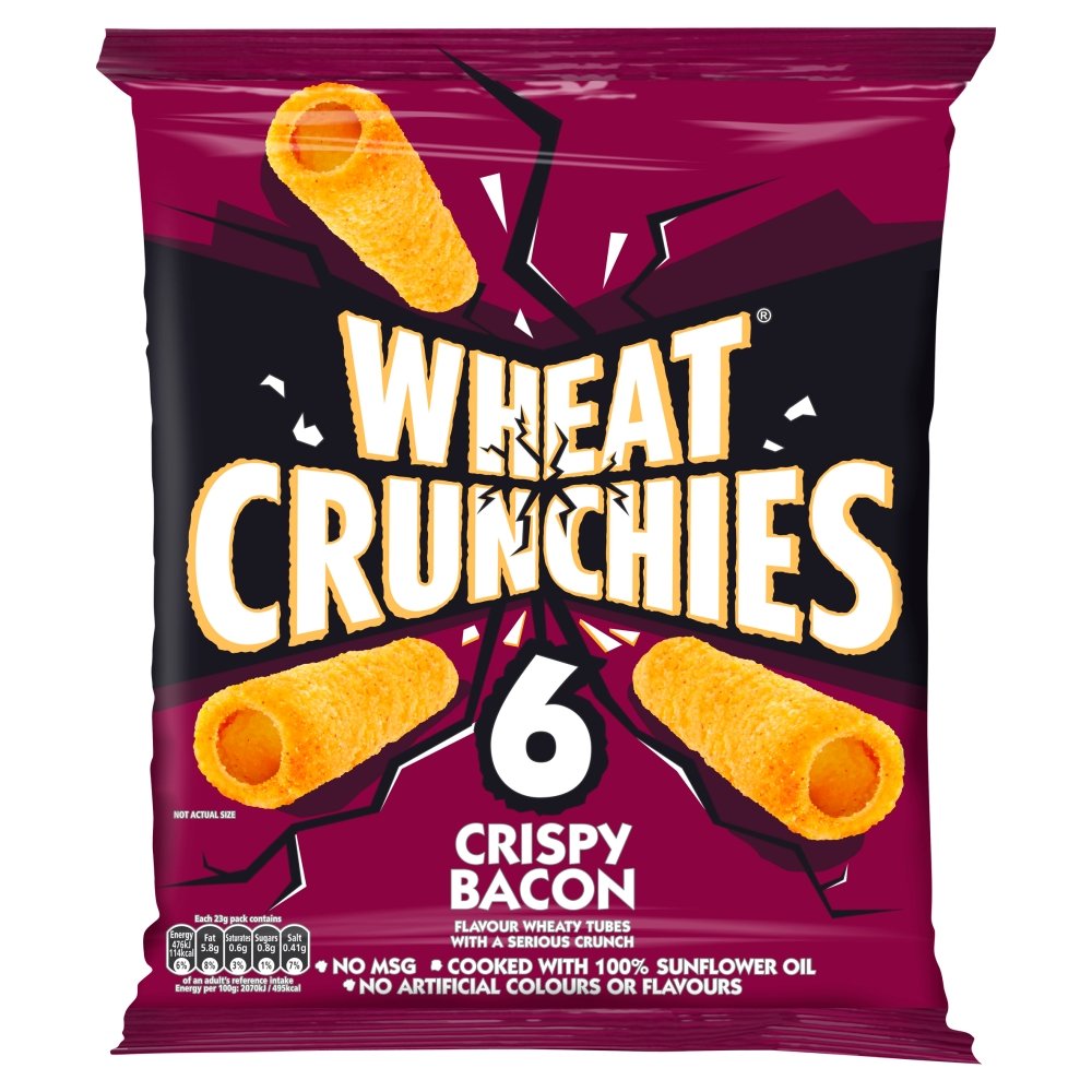 Wheat Crunchies Crispy Bacon Flavour Wheaty Tubes 20g - 6 Pack