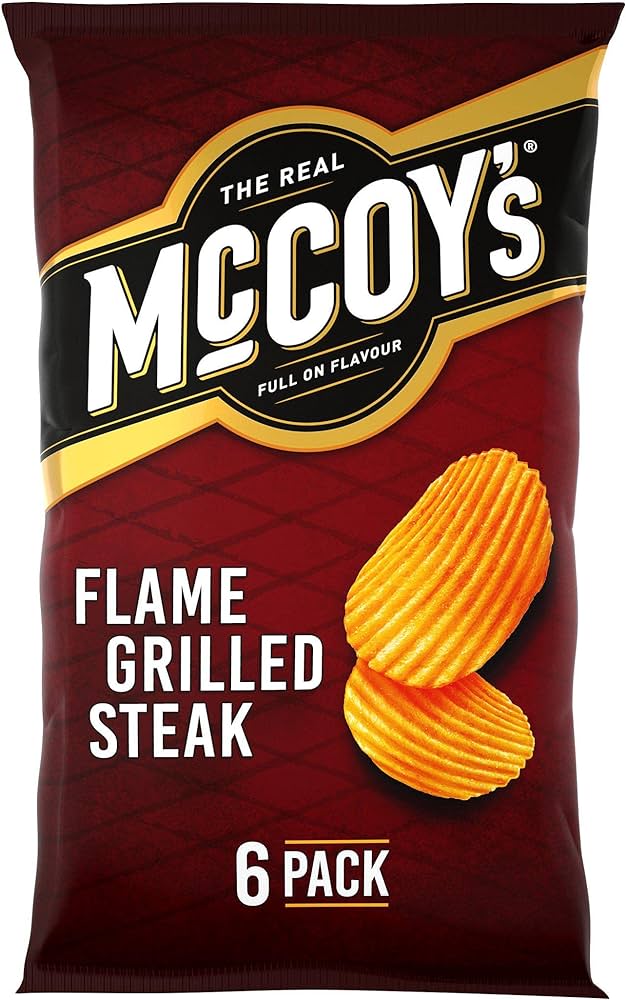 McCoy's Flame Grilled Steak Flavour Ridge Cut Potato Crisps 25g - 6 Pack