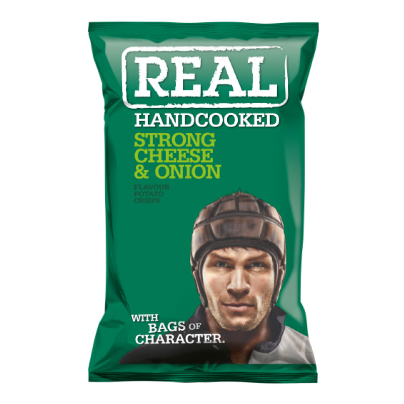 Real Crisps Hand Cooked Strong Cheese and Onion 150g