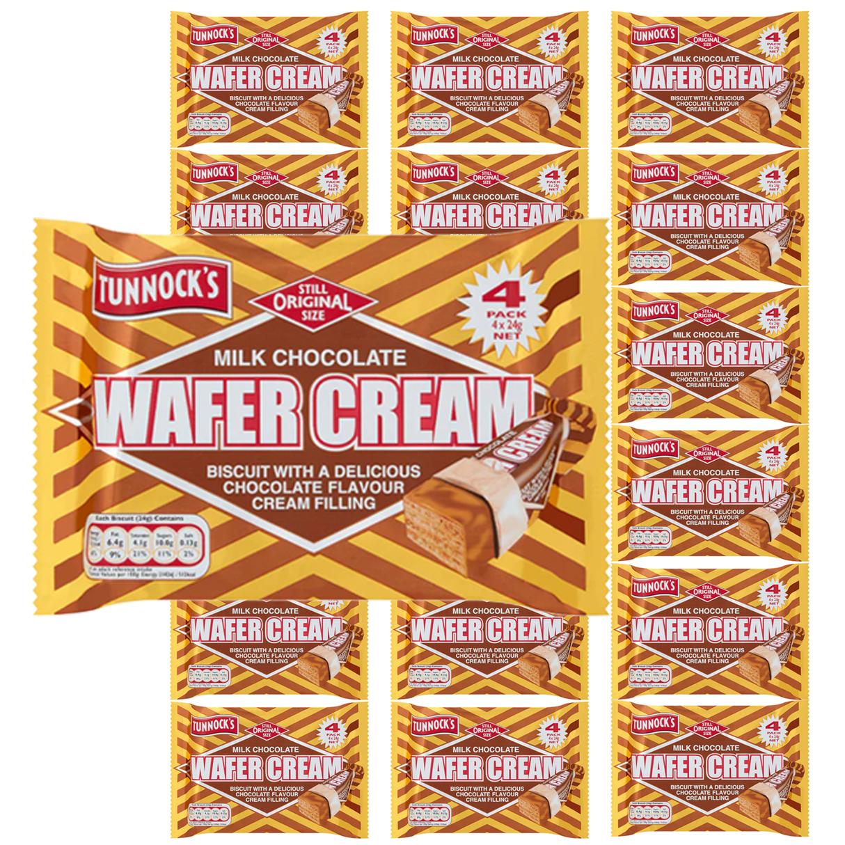 18 x Tunnock's Wafer Cream Milk Chocolate 24g - 4 Pack