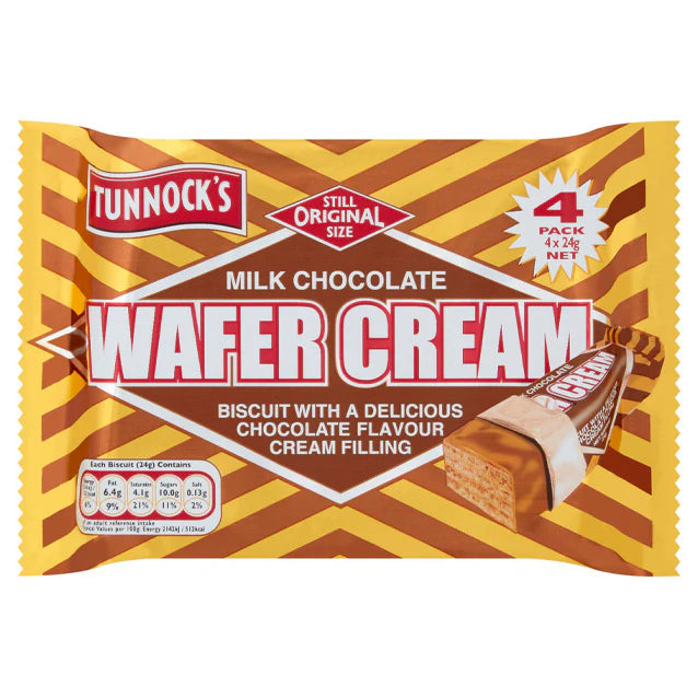 18 x Tunnock's Wafer Cream Milk Chocolate 24g - 4 Pack