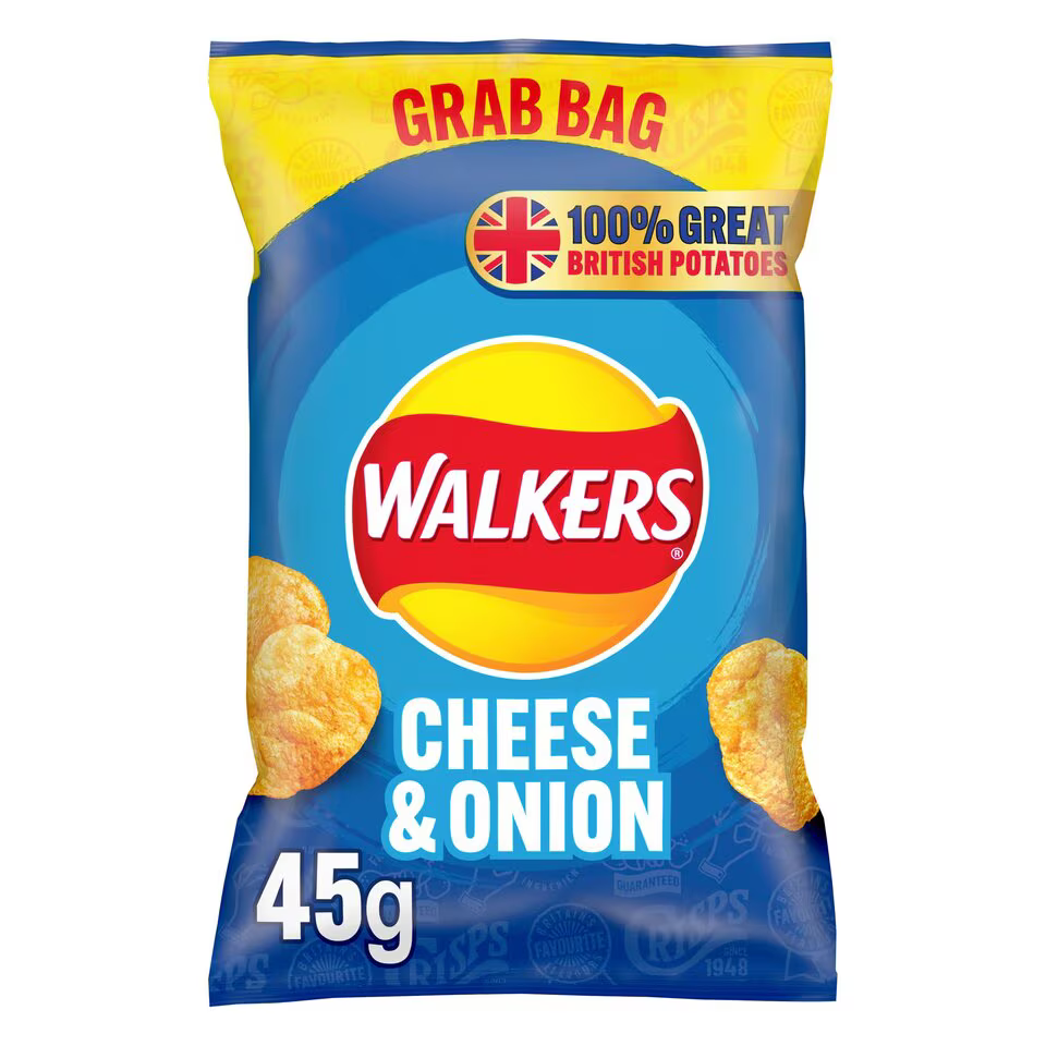 (BBE: 14/12/2024) Walkers Cheese & Onion Crisps 45g