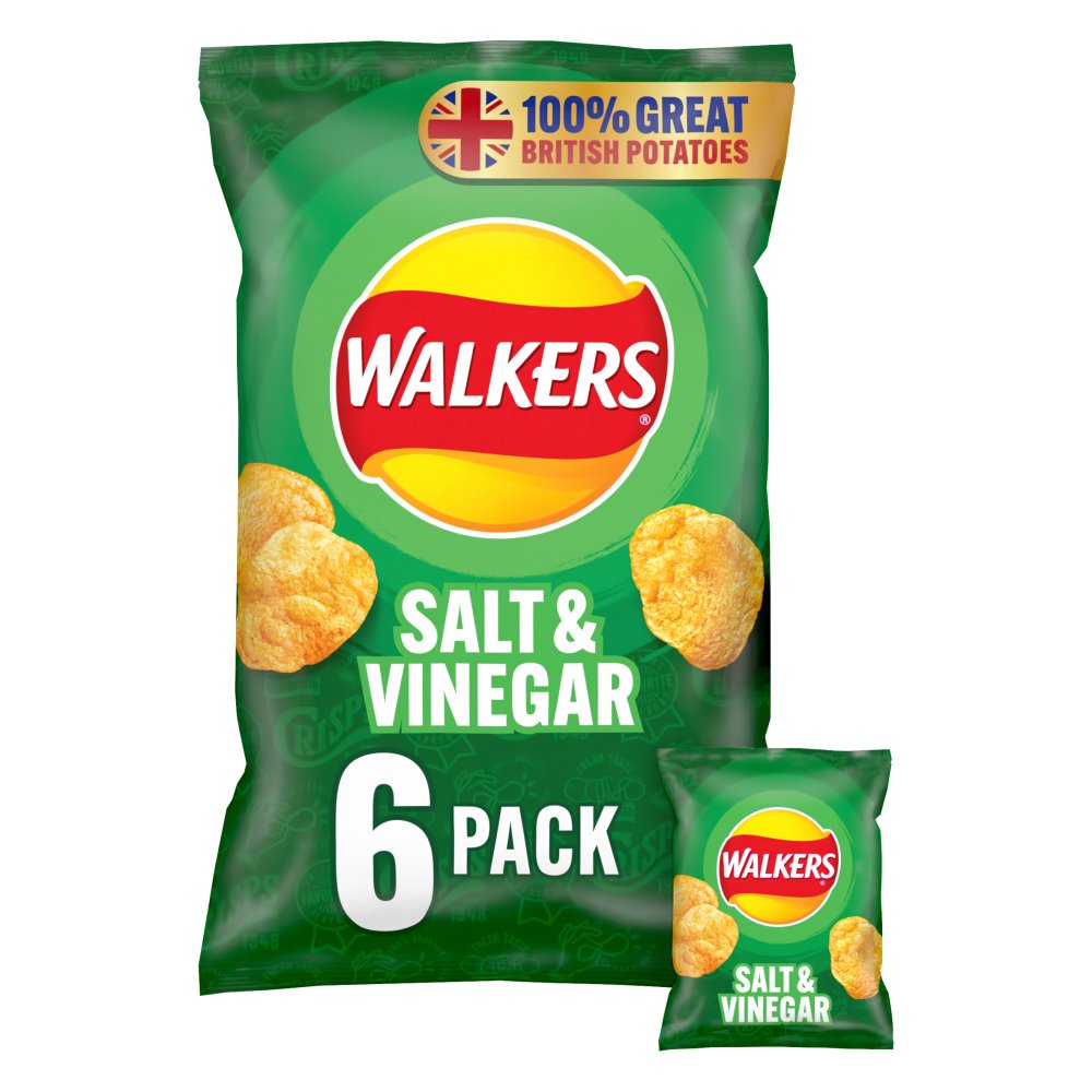 (BBE: 9/03/2024) Walkers Salt & Vinegar Crisps 6x25g