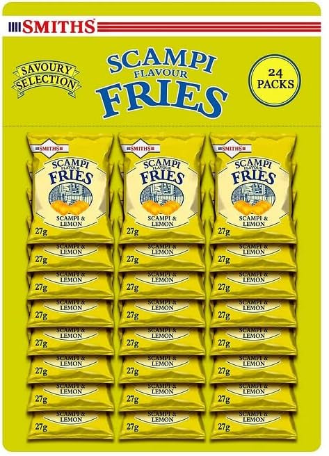 Smiths Scampi & Lemon Fries – Pack Of 6, 27g Bags – Classic British Pub Crisps Snack