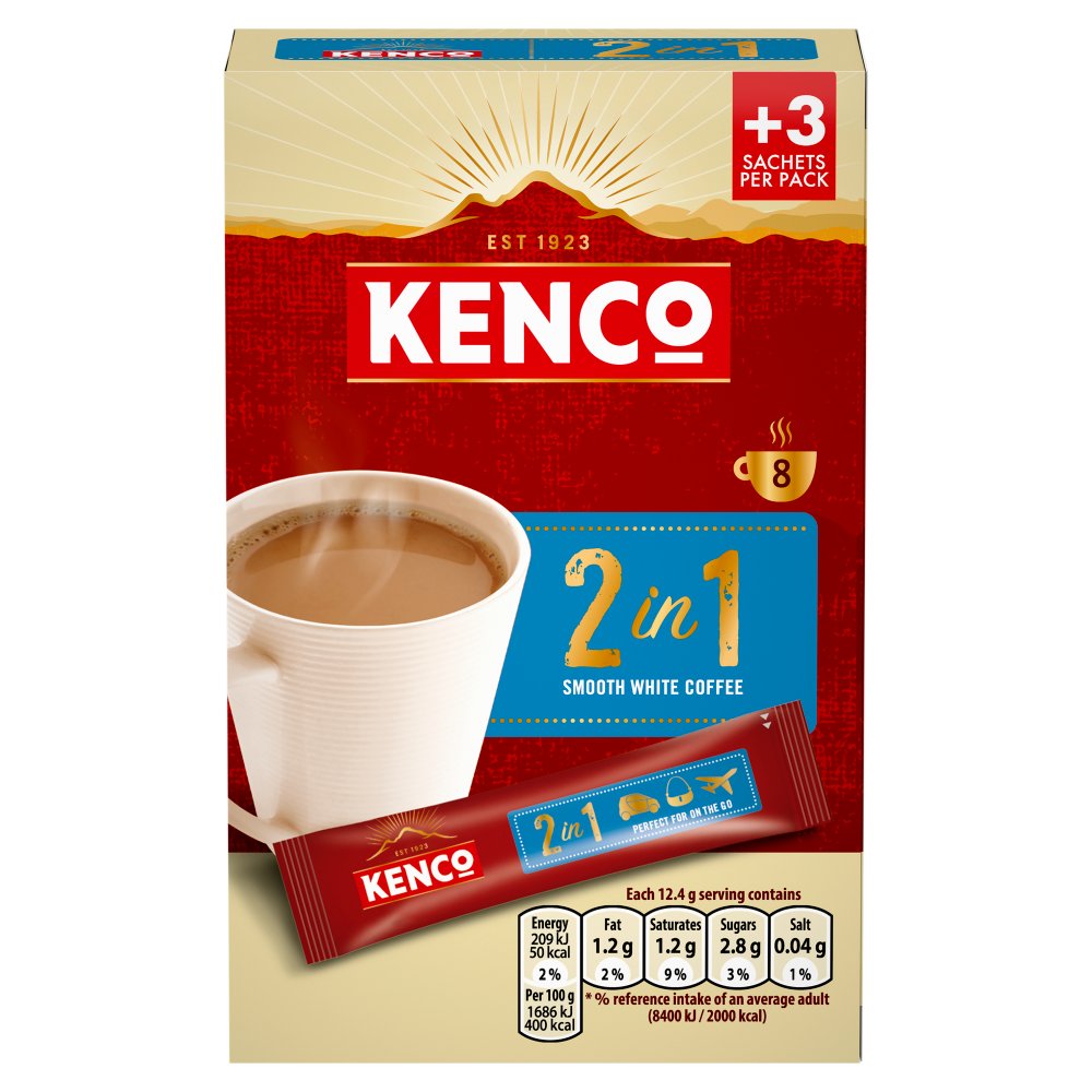 Kenco 2 In 1 Smooth White Instant Coffee Sachets 12.4g - 8 Pack
