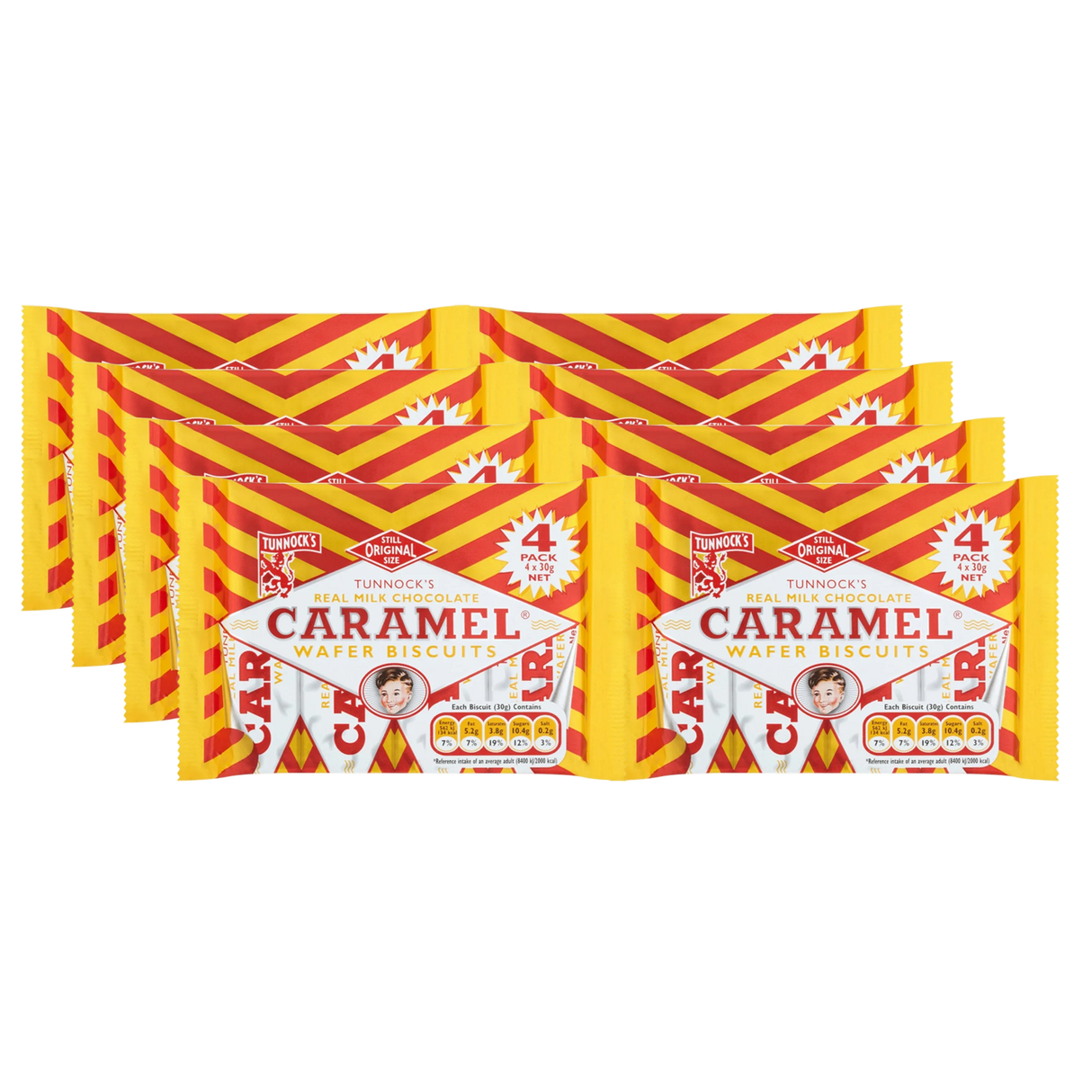 8 x Tunnock's Caramel Wafer Biscuits Milk Chocolate 120g - 4 Pack