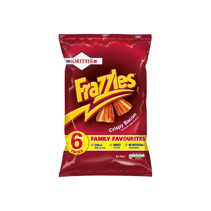 (BBE: 9/03/2024) Smiths Frazzles Crispy Bacon Multipack Snacks 6x18g