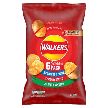 (BBE: 9/03/2024) Walkers Classic Variety Crisps 6pk (6 x 25g)